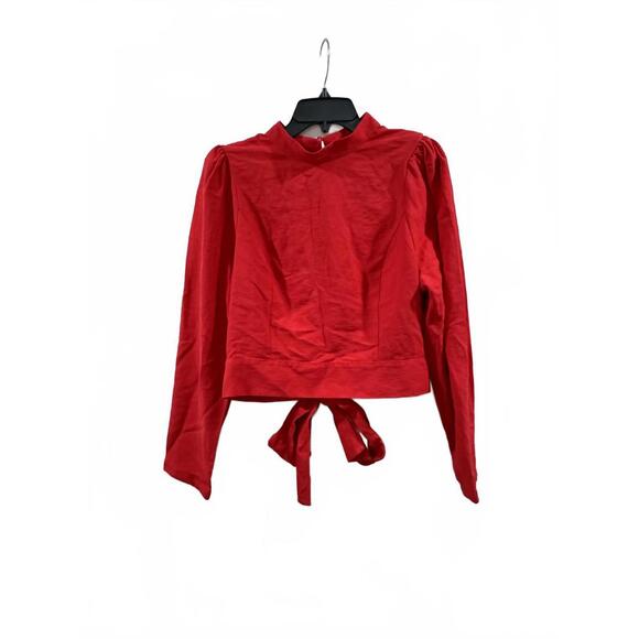 Maeve Anthropologie Red Open-Back Bow Tie Long Sleeve High Neck Blouse- Size 16 - Picture 3 of 9